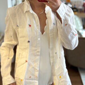 Sezana linen button up with flower embroidery